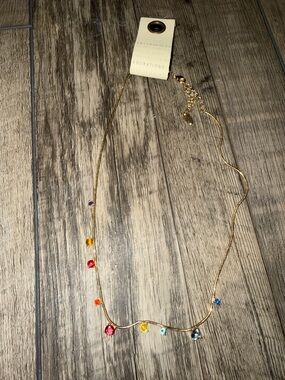Anthropologie 14k Gold Plated Gemstone Necklace NWT